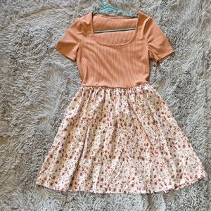 SHEIN Peach and Floral Casual Dress Size M